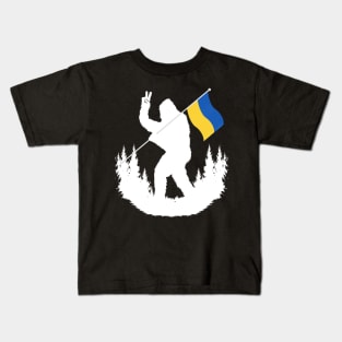 Bigfoot Holding Ukraine Flag Kids T-Shirt